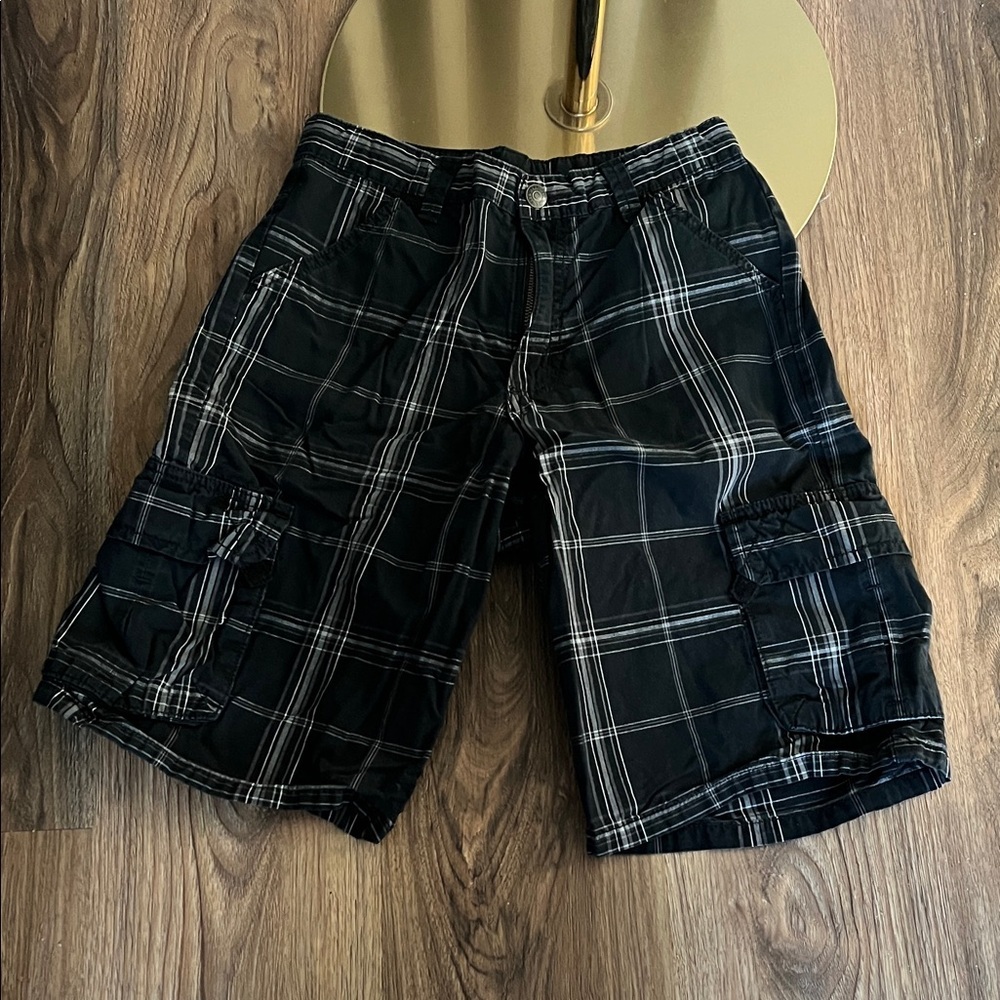 Kids Black Plaid Cargo Shorts - Comfortable Everyday Wear